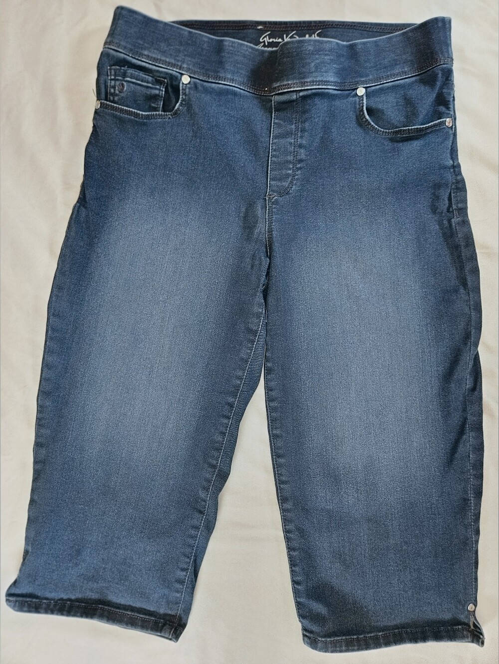 Gloria Vanderbilt Avery Womens Blue Elastic Waist Pull On Bermuda Shorts Size 8